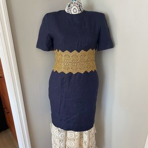 Dress Cocktail Navy Blue Gold Accent Steven Stolman
